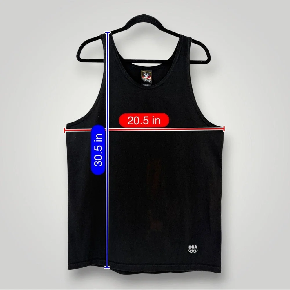 Vintage USA Olympic Tank Top M Black Made USA Embroidered‎ Rings 90s